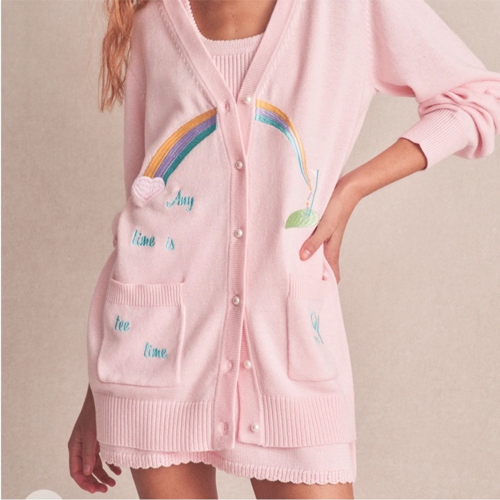 LOVESHACKFANCY Cardigan Sweater with Rainbow Embroidery